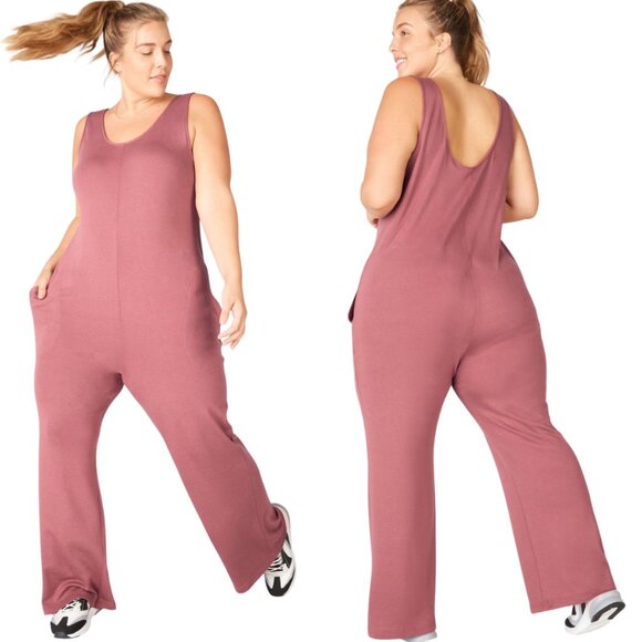 Fabletics Grace Relaxed Jumpsuit Women Large Dark Rouge Red Active Wide Leg NWOT - Picture 2 of 16